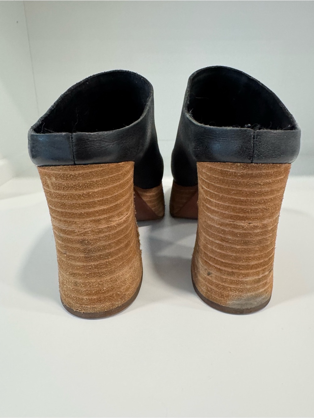 Kork-Ease Black Leather Platform Mule with Stacked platform Heel - Picture 5 of 8